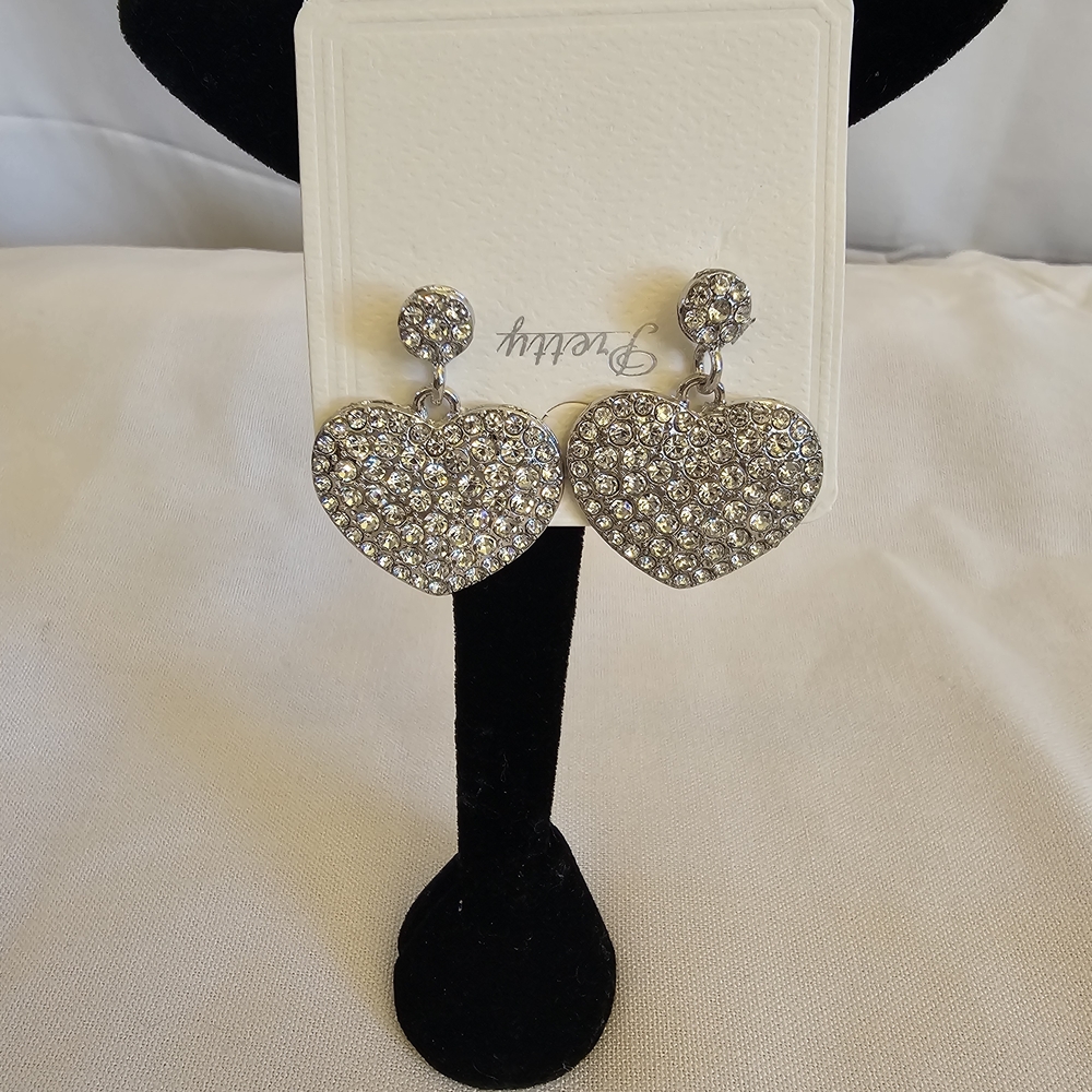 Sparkling Silver Heart Earrings